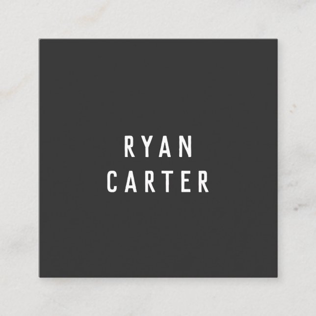 Modern Minimal Typography Black Paper Square Business Card (Front)