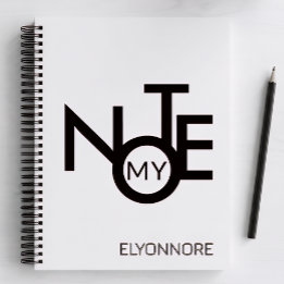 Modern Minimal Typography Black & White Name Note Notebook