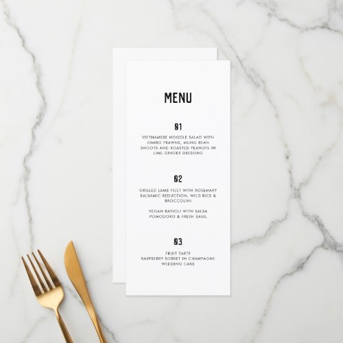 Modern Minimal Typography Black White Wedding Menu