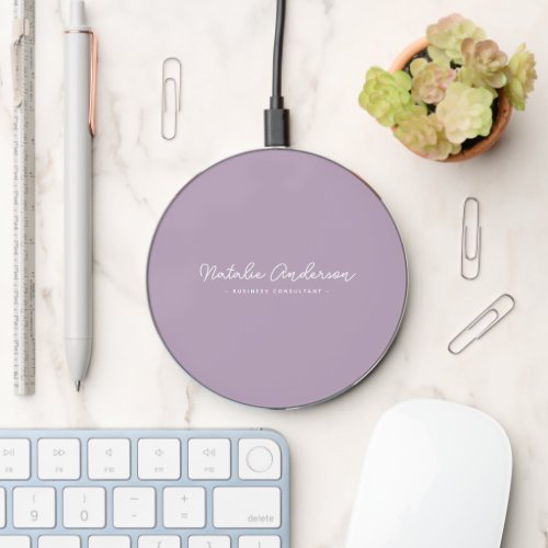 Modern Minimal Typography Casual Script Plum Wireless Charger