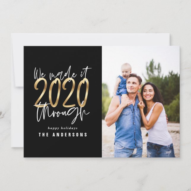 Modern minimal typography chic gold Christmas Holiday Card (Front)