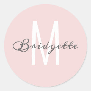 Modern Minimal Typography Dusty Pink Monogram Classic Round Sticker