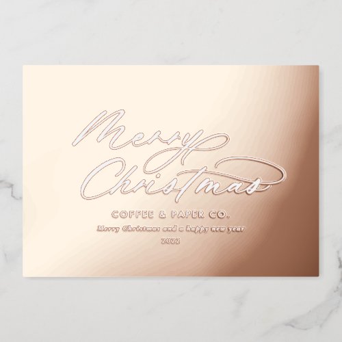 Modern minimal typography elegant script corporate foil holiday card
