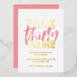Modern minimal typography girly pink 30th  foil invitation