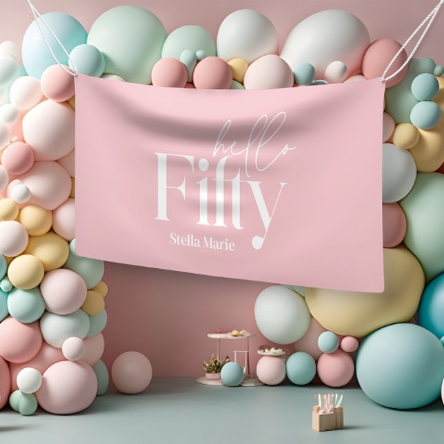Modern minimal typography girly pink 50th birthday banner (Creator Uploaded)