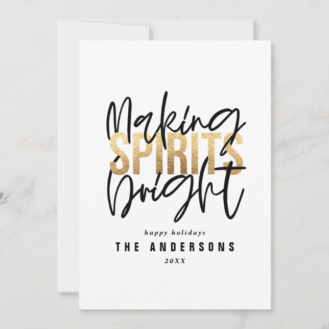 Modern minimal typography gold chic holiday card (Front)