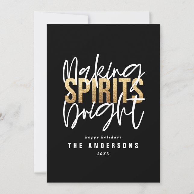 Modern minimal typography gold chic holiday card (Front)
