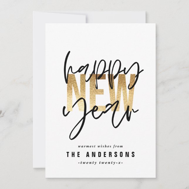 Modern minimal typography gold new years holiday card (Front)