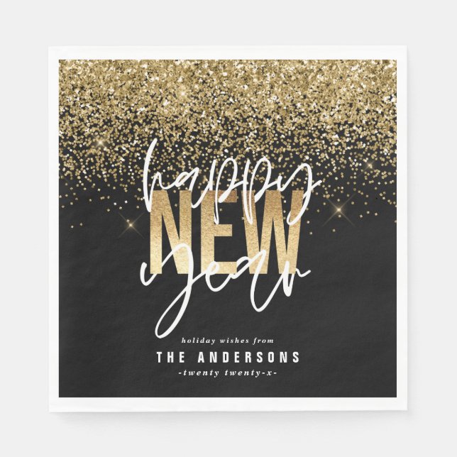 Modern minimal typography gold new years holiday napkins (Front)