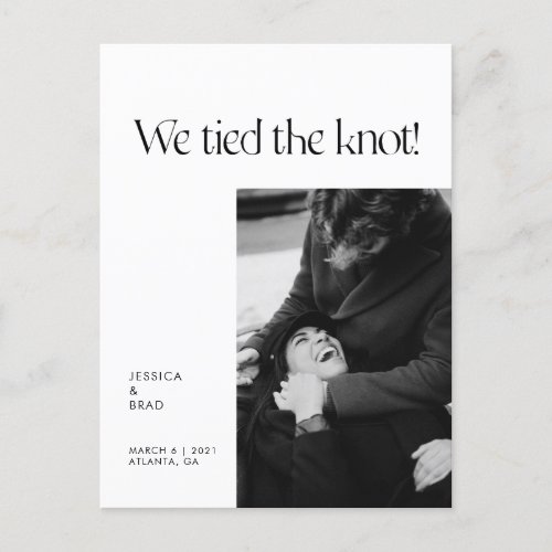 Modern Minimal Typography Just Married Elopement Announcement Postcard