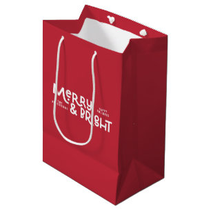 Modern minimal typography merry and bright mediu medium gift bag