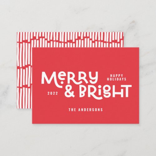 Modern minimal typography merry and bright note card