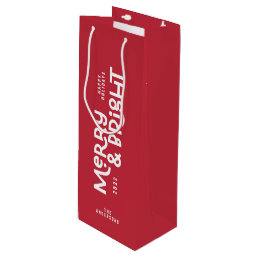 Modern minimal typography merry and bright wine gi wine gift bag