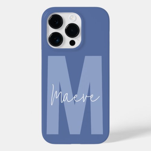 Modern minimal typography monogram dusty blue Case_Mate iPhone 14 pro case