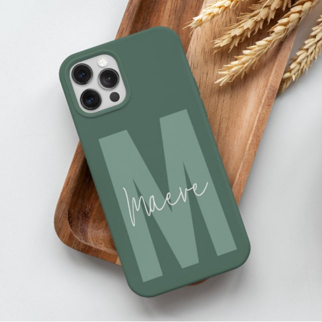 Modern minimal typography monogram sage green Case-Mate iPhone case (Creator Uploaded)
