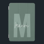 Modern minimal typography monogram sage green iPad mini cover<br><div class="desc">Modern minimal typography monogram sage green and white elegant simple unique personalized iPad cover design.</div>