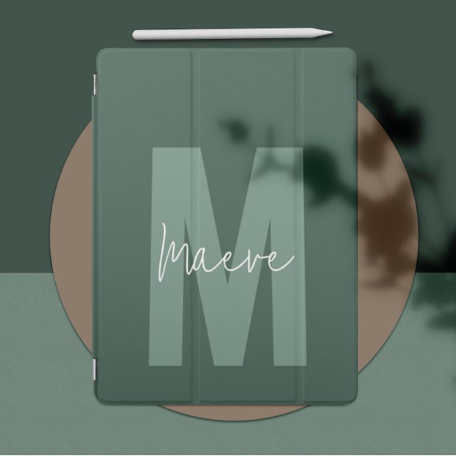 Modern minimal typography monogram sage green iPad pro cover (Creator Uploaded)