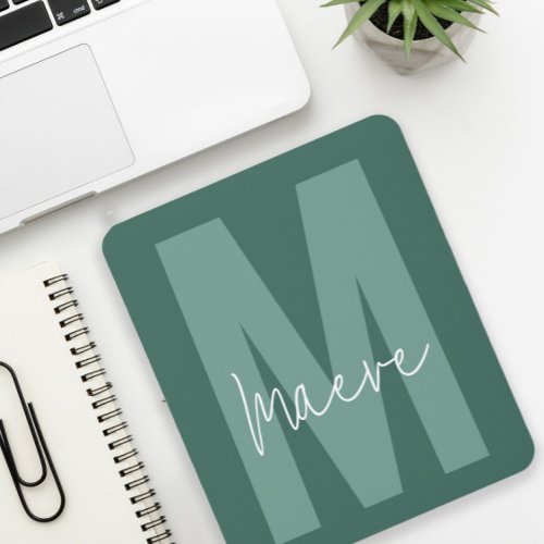 Modern minimal typography monogram sage green mouse pad