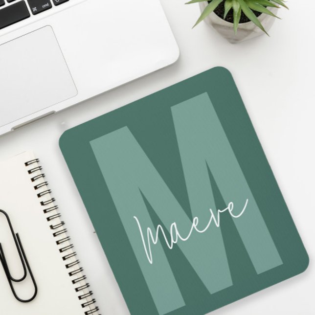 Modern minimal typography monogram sage green mouse pad (Creator Uploaded)
