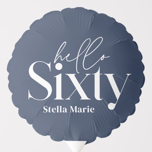 Modern minimal typography navy blue 60th birthday balloon (Front)