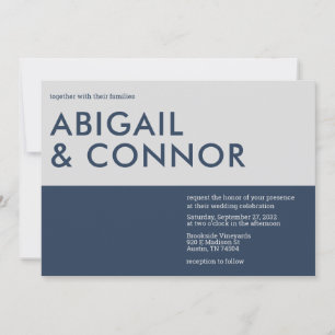 Modern Minimal Typography Navy Blue Gray Wedding Invitation