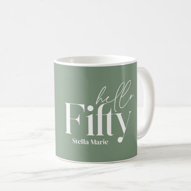 Modern minimal typography photo 50th birthday coffee mug (Front Right)