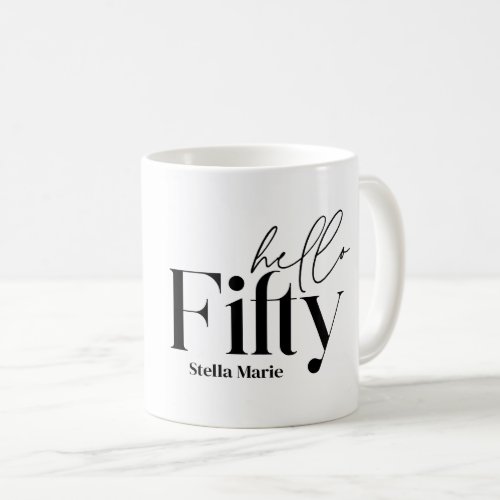 Modern minimal typography photo 50th birthday coffee mug