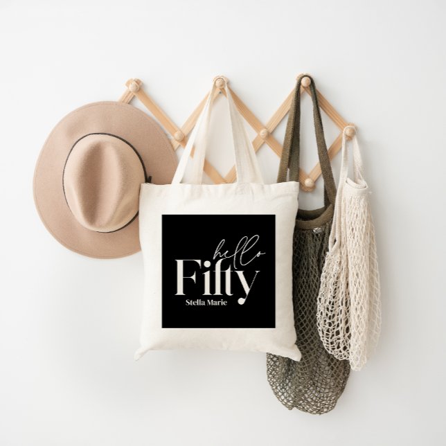 Modern minimal typography photo 50th birthday tote bag (Creator Uploaded)