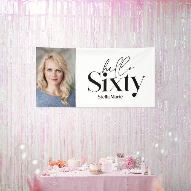 Modern minimal typography photo 60th birthday banner (Party)