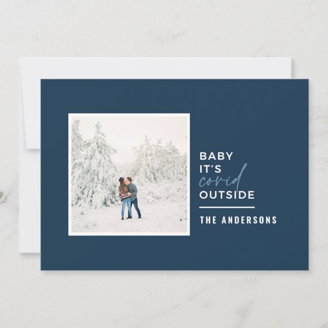 Modern minimal typography photo baby its covid holiday card (Front)