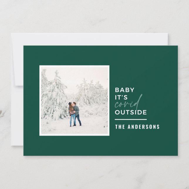Modern minimal typography photo baby its covid holiday card (Front)