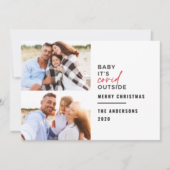 Modern minimal typography photo baby its covid holiday card (Front)