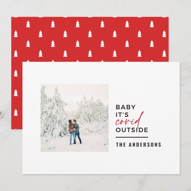 Modern minimal typography photo baby its covid holiday card (Front/Back)