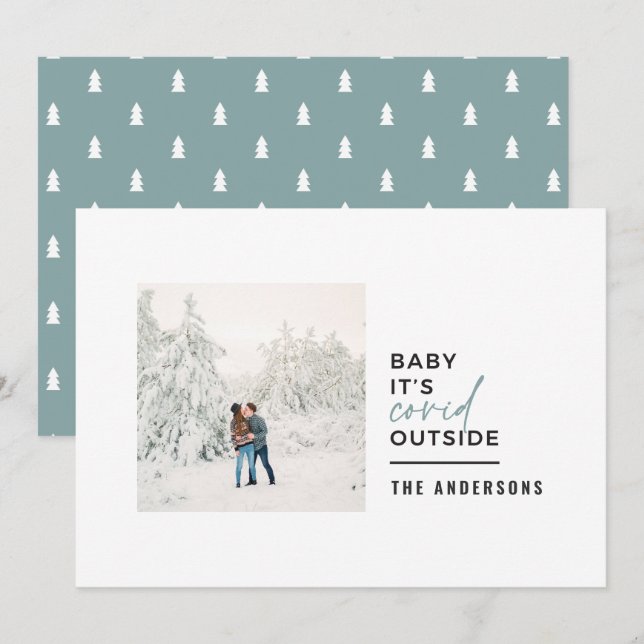 Modern minimal typography photo baby its covid holiday card (Front/Back)