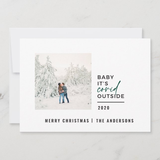 Modern minimal typography photo baby its covid holiday card (Front)