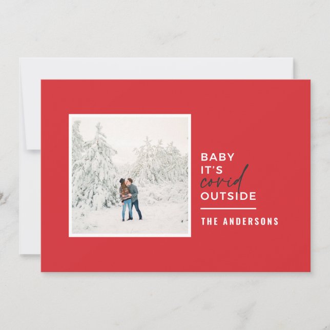Modern minimal typography photo baby its covid holiday card (Front)