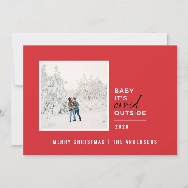 Modern minimal typography photo baby its covid holiday card (Front)