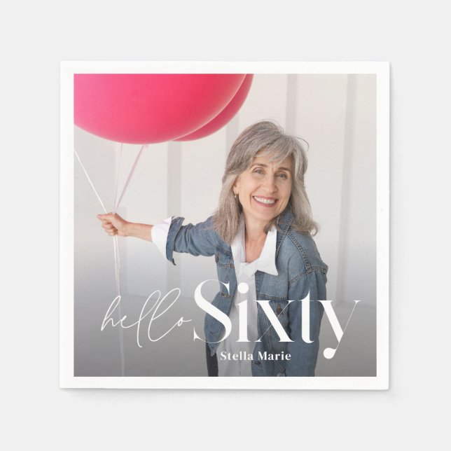 Modern minimal typography photo chic 60th birthday napkins (Front)