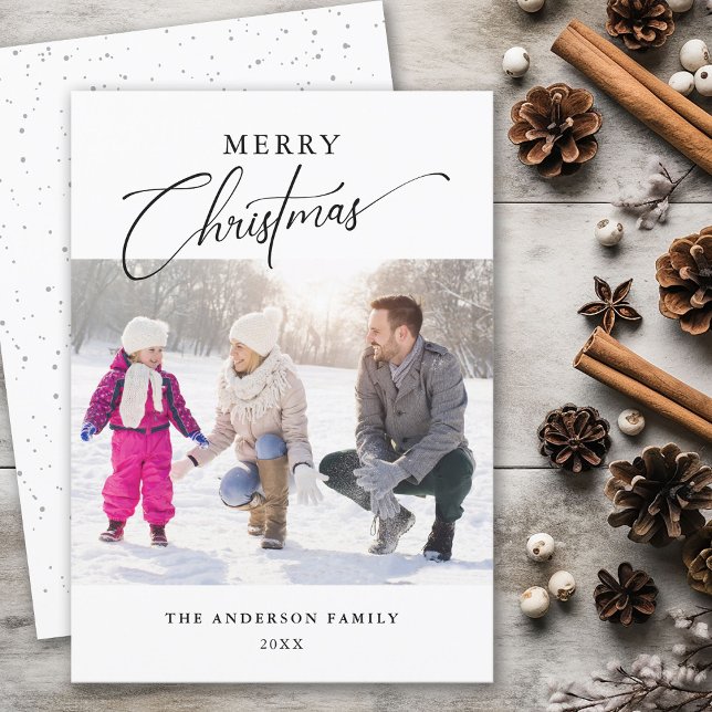 Modern Minimal Typography Photo Merry Christmas Holiday Card (Creator Uploaded)