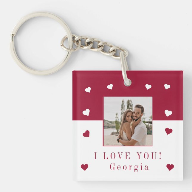 Modern minimal typography photo valentines day keychain (Front)