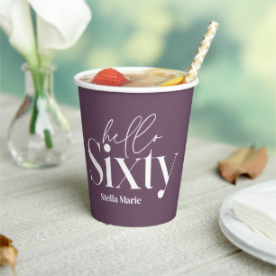 Modern minimal typography purple 60th birthday paper cups