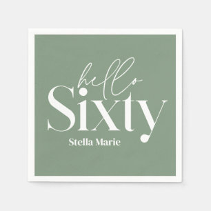 Modern minimal typography sage green 60th birthday napkins