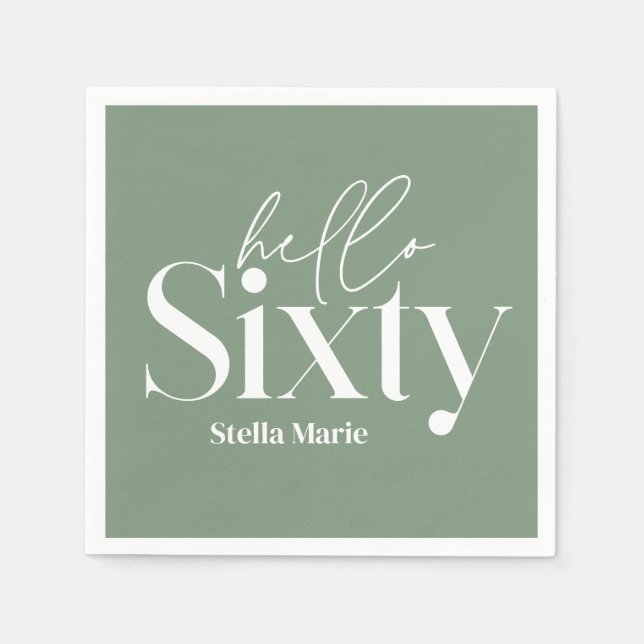 Modern minimal typography sage green 60th birthday napkins (Front)