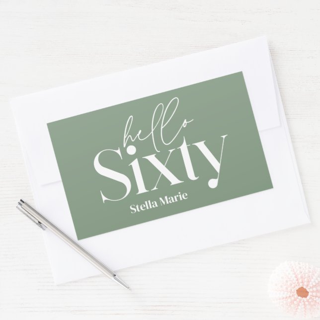 Modern minimal typography sage green 60th birthday rectangular sticker (Envelope)