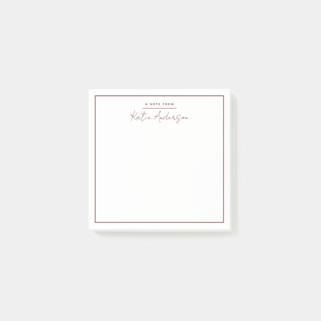 Modern Minimal Typography Script Maroon Post-it Notes (Front)