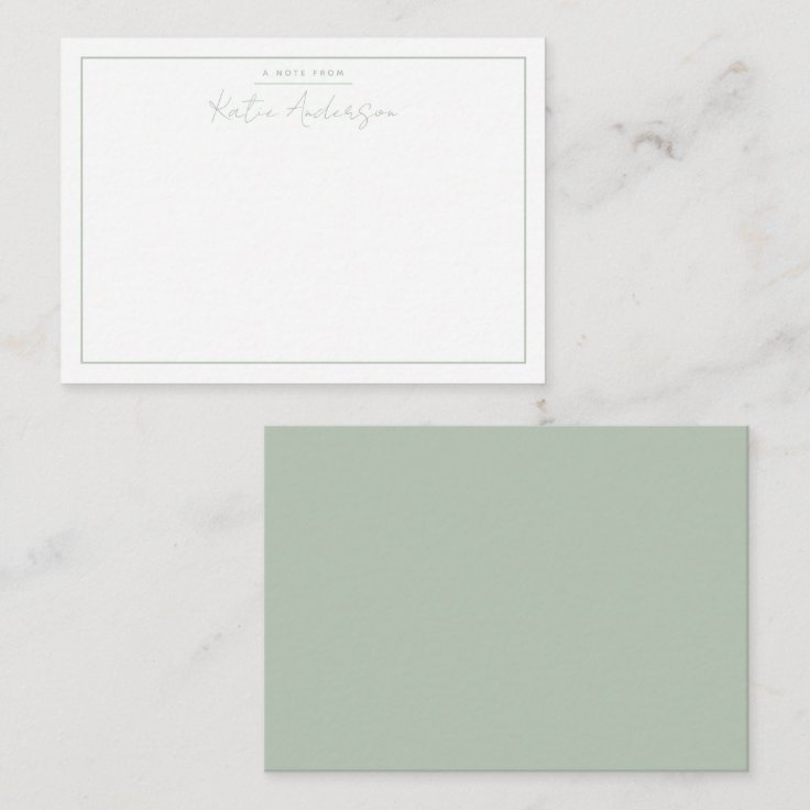 Modern Minimal Typography Script Sage Green Note Card | Zazzle