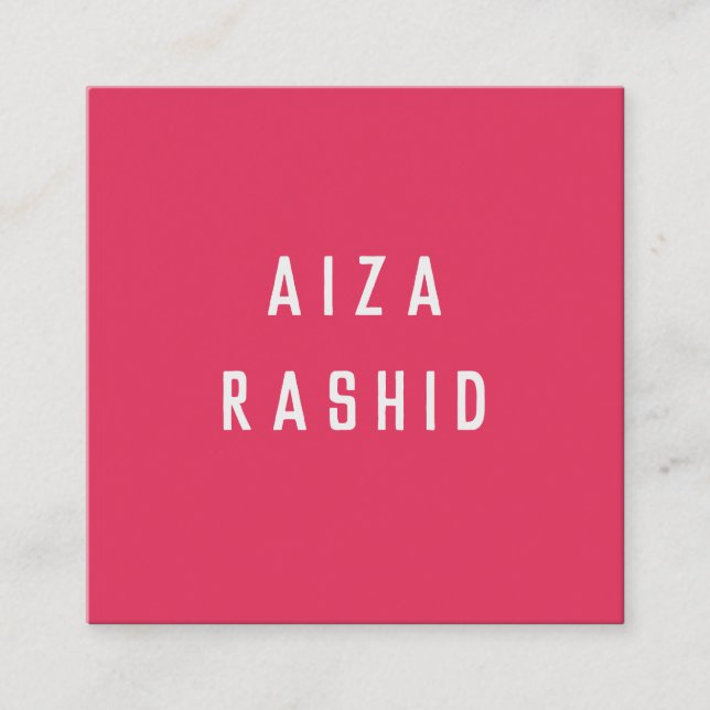 Modern Minimal Typography Shocking Pink Square  Business Card (Front)