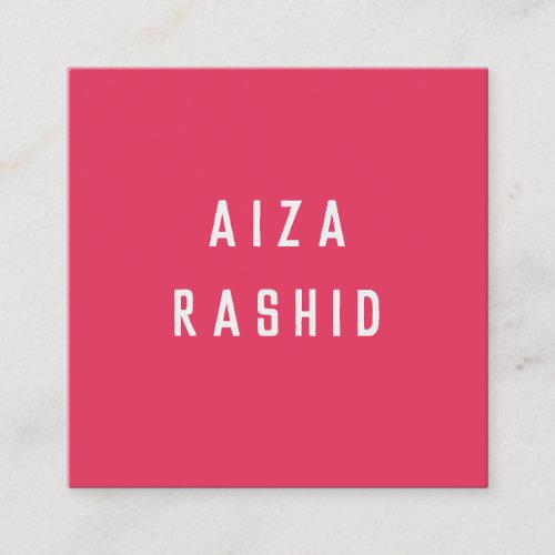 Modern Minimal Typography Shocking Pink Square  Square Business Card