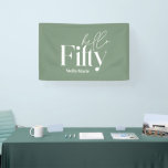 Modern minimal typography simple 50th birthday banner<br><div class="desc">Hello fifty modern minimal typography simple sage green and white 50th birthday invitation. Part of a contemporary collection.</div>