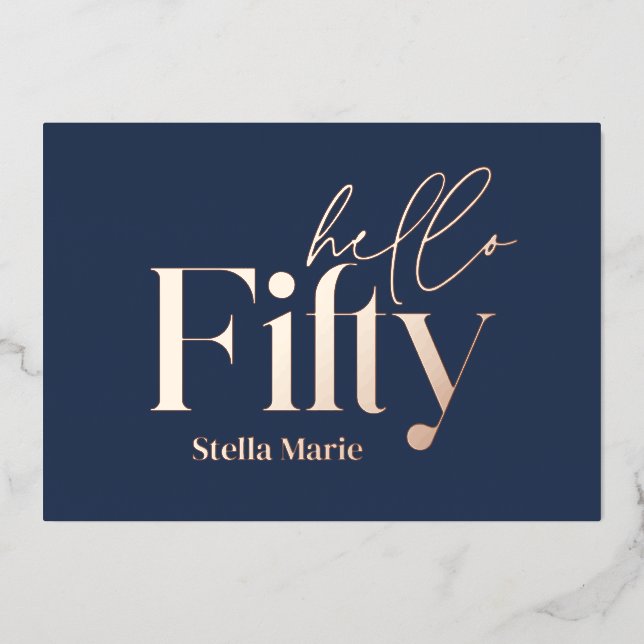 Modern minimal typography simple 50th birthday foil invitation (Front)